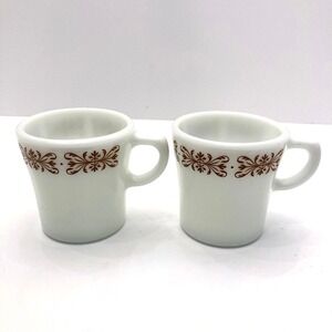 Pyrex Corning Ware Copper Filagree Mug #9 6 Oz Small White Handle Cup Milk Glass